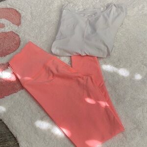 Beyond Yoga White Top and Peach Leggings Set